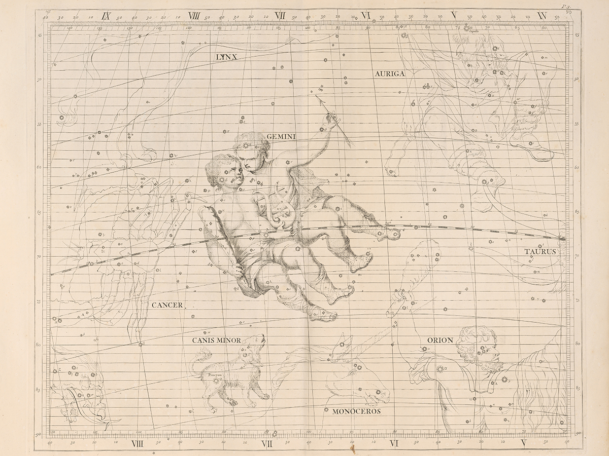 Gemini constellation from John Flamsteed's Atlas Coelestis, 1729